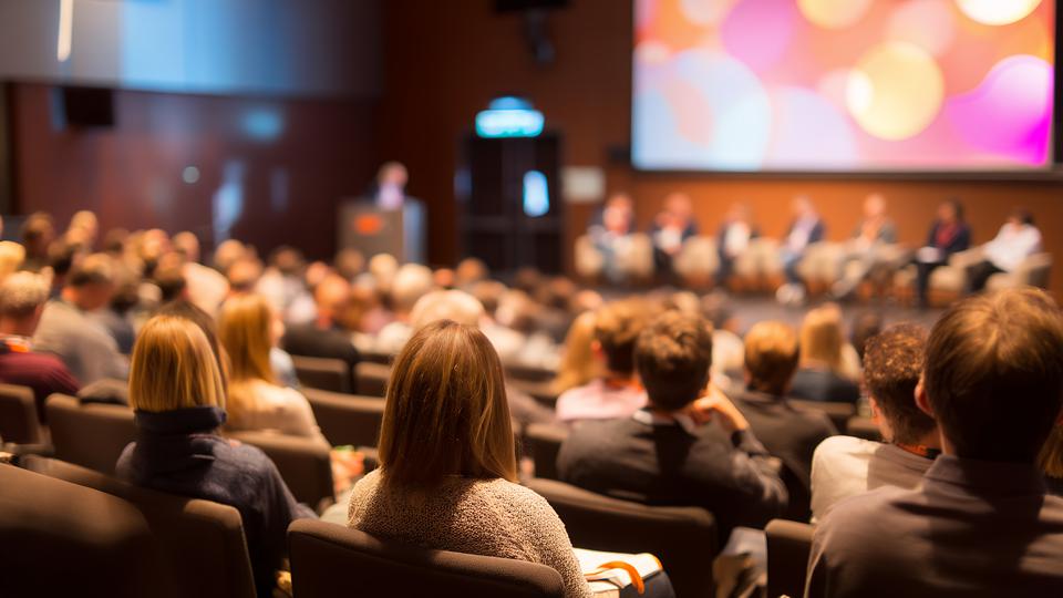 Publik som sitter i en konferenssal