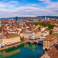 Zurich, Switzerland historic cityscape on the Limmat River.
